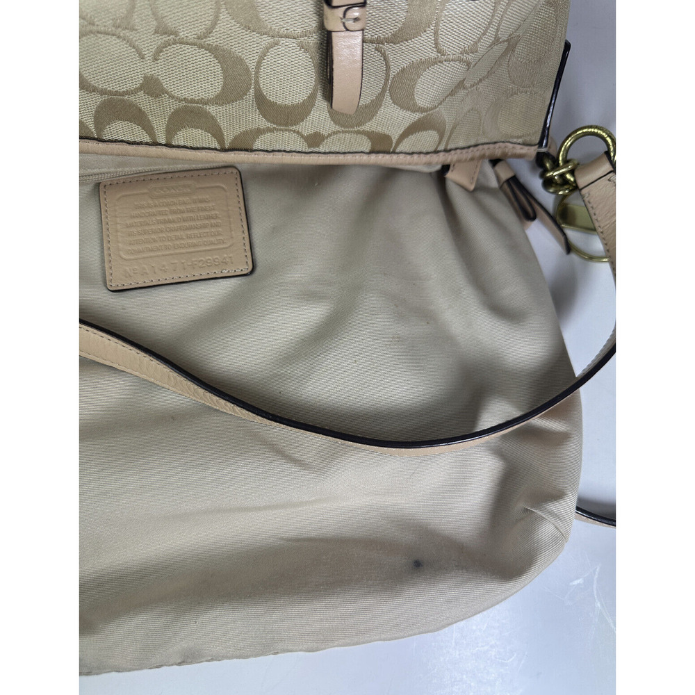 COACH Convertible Hobo Shoulder Bag Crossbody Tan Green Stripe Purse F29941 - Picture 5 of 16